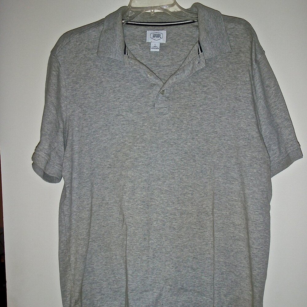 BERKLEY JENSEN MEN'S GREY SHORT SLEEVED 100% PIMA COTTON POLO SHIRT SIZE L